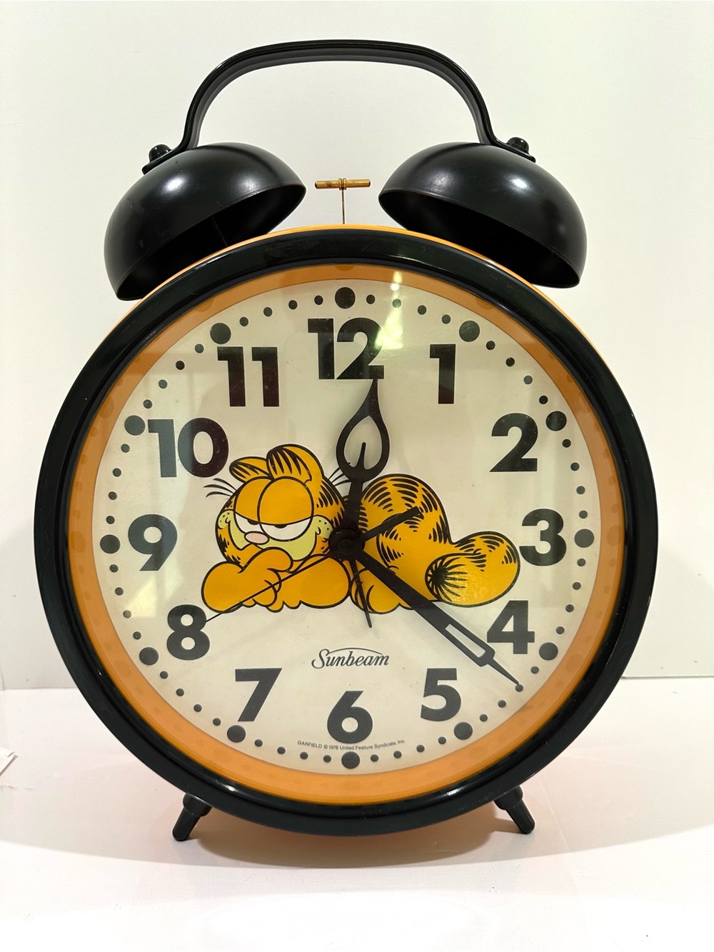 Vintage Big Sunbeam Garfield Twin Bell Alarm Clock Model Orange Black Analog 18”